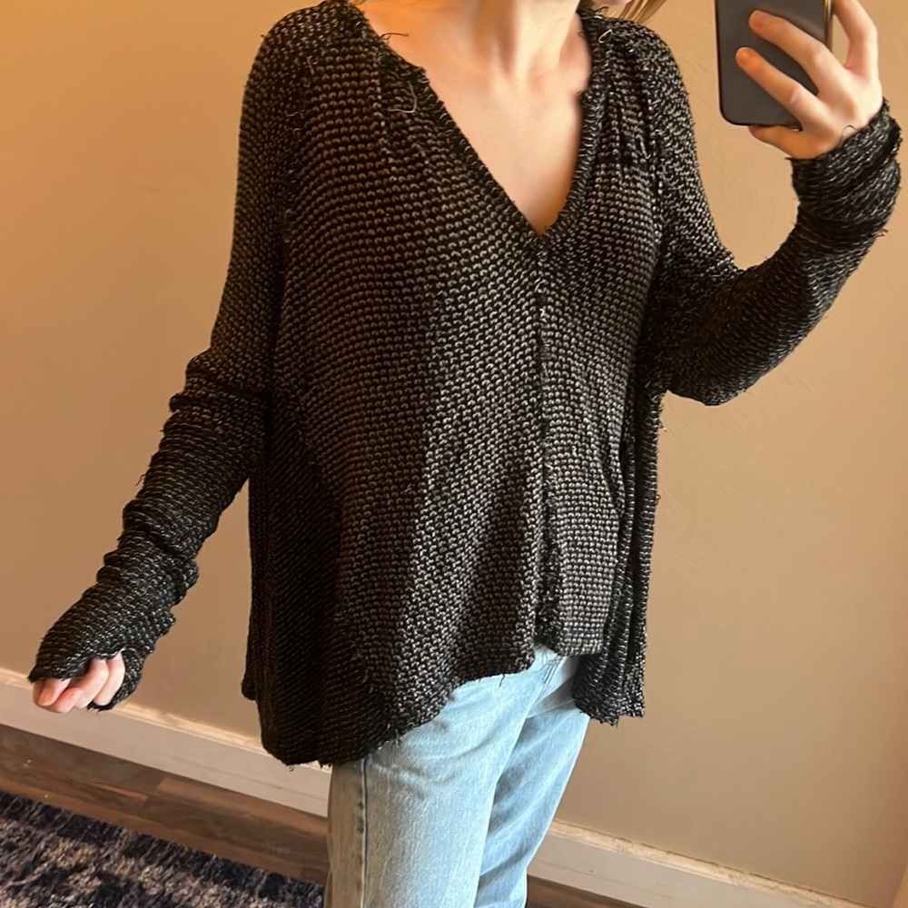 🤎free people marled knit brown & black open back super soft sweater